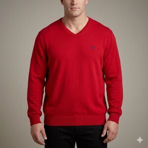 Chaps Sweater Mens XXL Red Cotton Cashmere Knit V-Neck Sweatshirt
